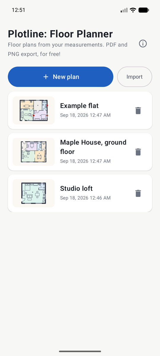 The plan list with thumbnails of three plans